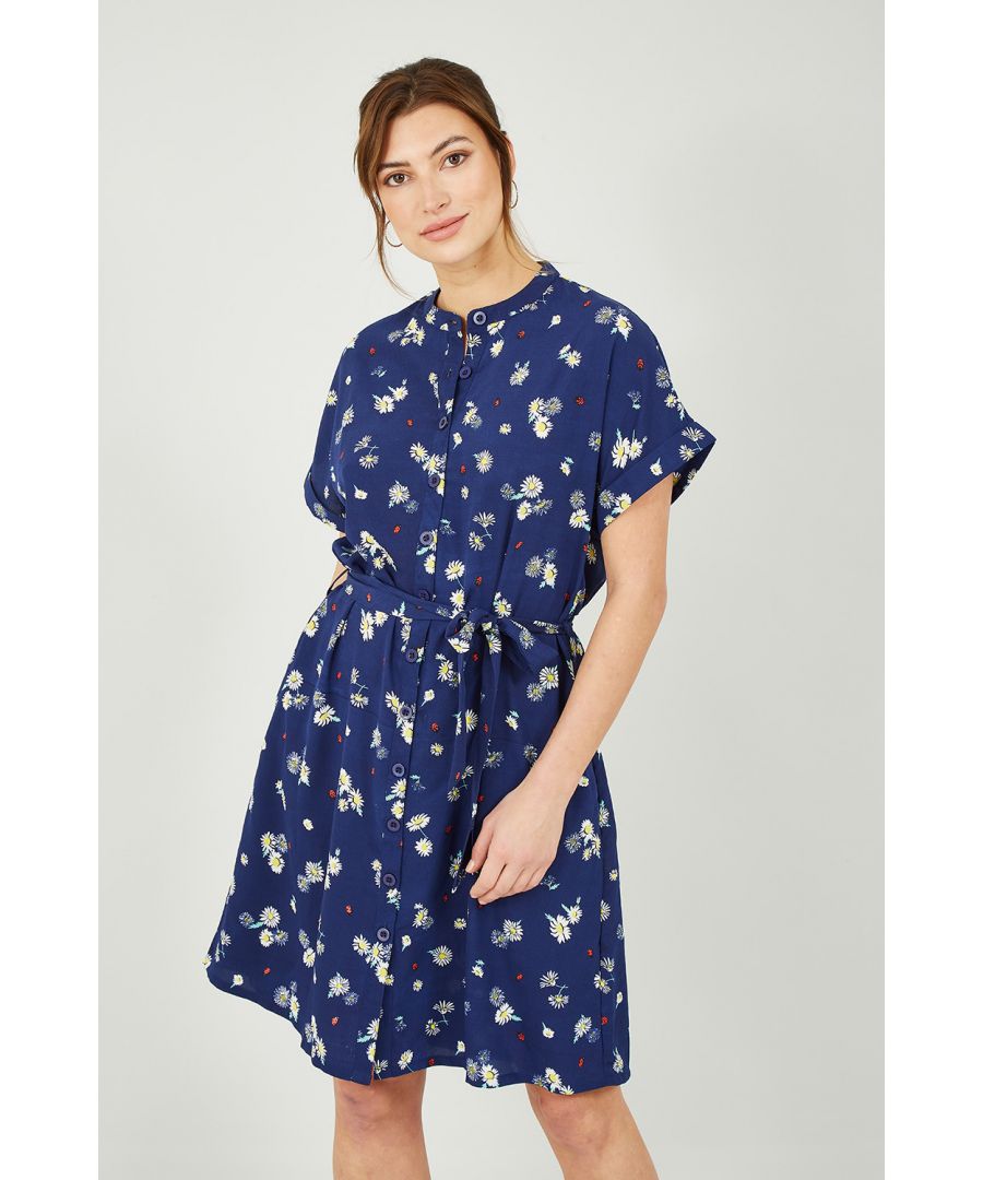 Image for Yumi Navy Daisy Ladybird Print Shirt Dress