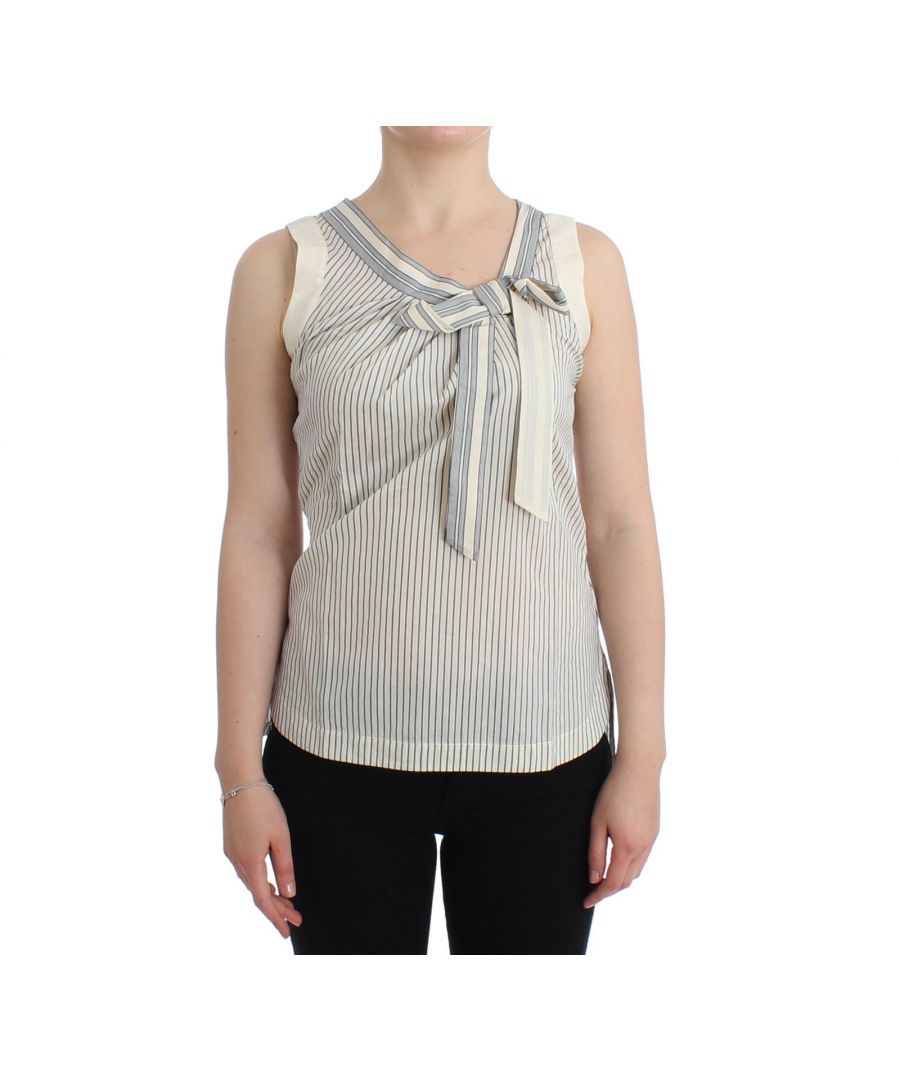 Ermanno Scervino Womens Beachwear Striped Top Blouse Shirt Bow Tank - Multicolour Cotton - Size Small