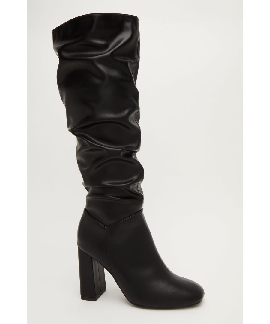 Image for Black Faux Leather Ruched Knee High Boots