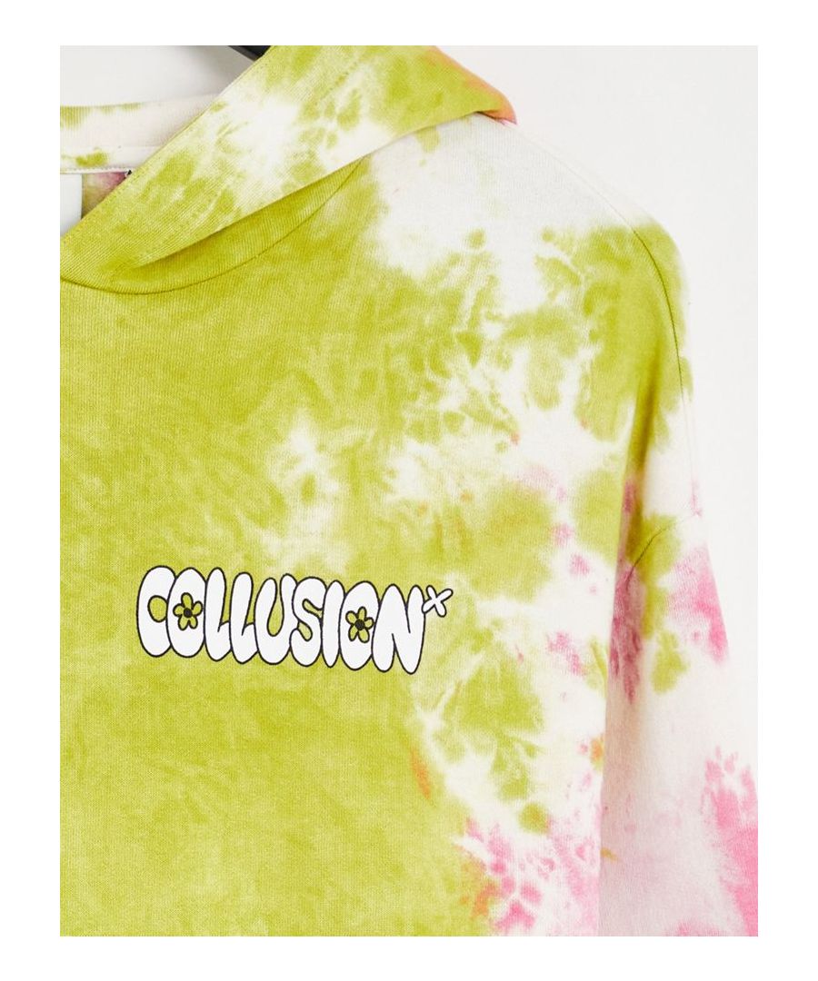 Hoodie by COLLUSION Exclusive to ASOS Tie-dye design Fixed hood Logo print detail Ribbed trims Regular fit  Sold By: Asos