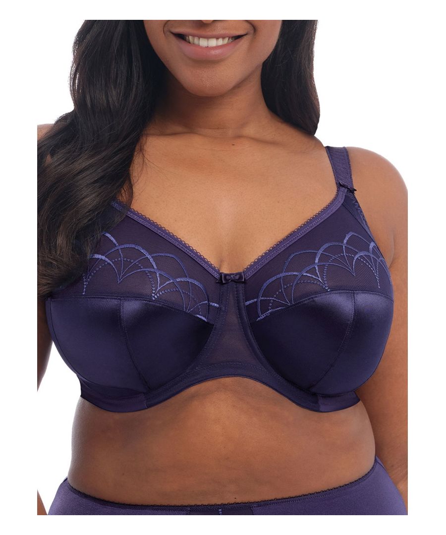 Elomi Cate Full Cup Underwired Bra. With a three piece cup, side support panel and a sheer embroidered top cup. Product is hand wash only.