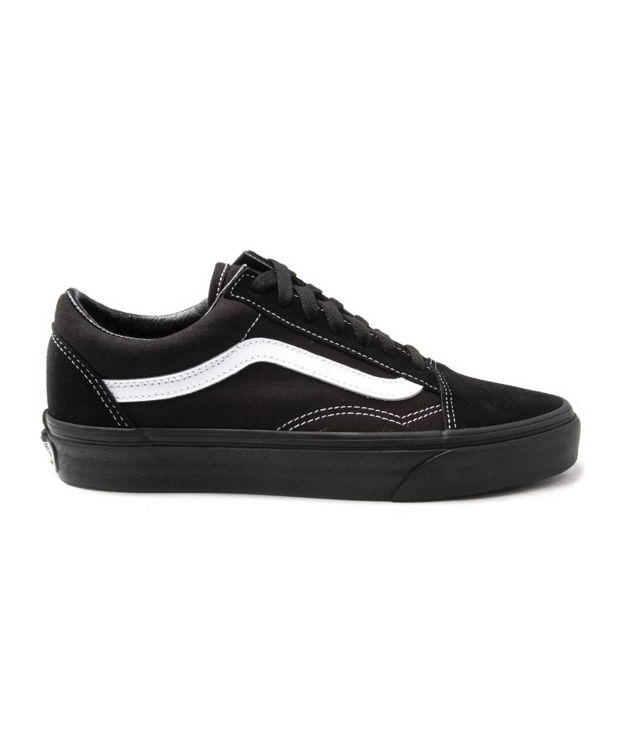 The Kids' Old Skool Trainers From Vans Are The Epitome Of Old School Skate Style, With Black Suede And Uppers, A Vulcanised White Sole And The Legendary White Vans Stripe To The Side. These Kicks Feature White Stitching And Signature Branding For A Cool Look. They Are Finished With A Cushioned Ankle Collar For Added Comfort And Rubber Sole For A Good Grip.