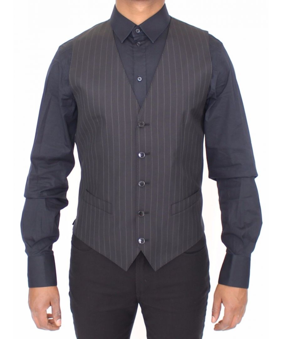 Image for Dolce & Gabbana Black Striped Wool Silk Dress Vest Gilet