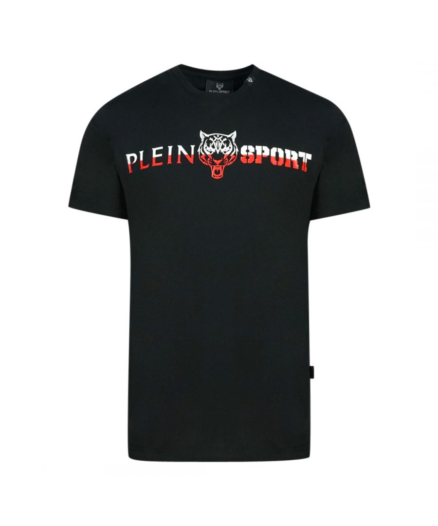 Plein Sport Bold Split-logo zwart T-shirt. Philipp Plein sport zwart T-shirt. Normale pasvorm, valt normaal qua maat. Plein Sport-merklogo. 100% katoen. Stijlcode: TIPS1110 98