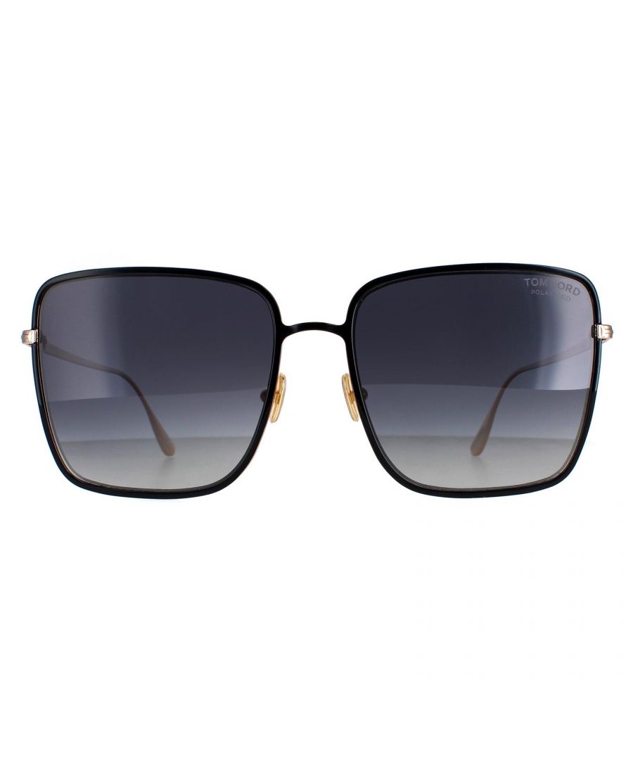 Tom Ford Square Womens Shiny Black Grey Polarized Heath FT0739  Sunglasses boast a sleek and contemporary design that is sure to turn heads. The frames are made of durable and lightweight metal, providing a comfortable fit that can withstand daily wear and tear. Adjustable nose pads and temple tips, providing a secure and comfortable fit that can be tailored to your individual needs. The frames are also equipped with signature metal 'T' details on the temples, adding a touch of luxury and sophistication to the overall design.