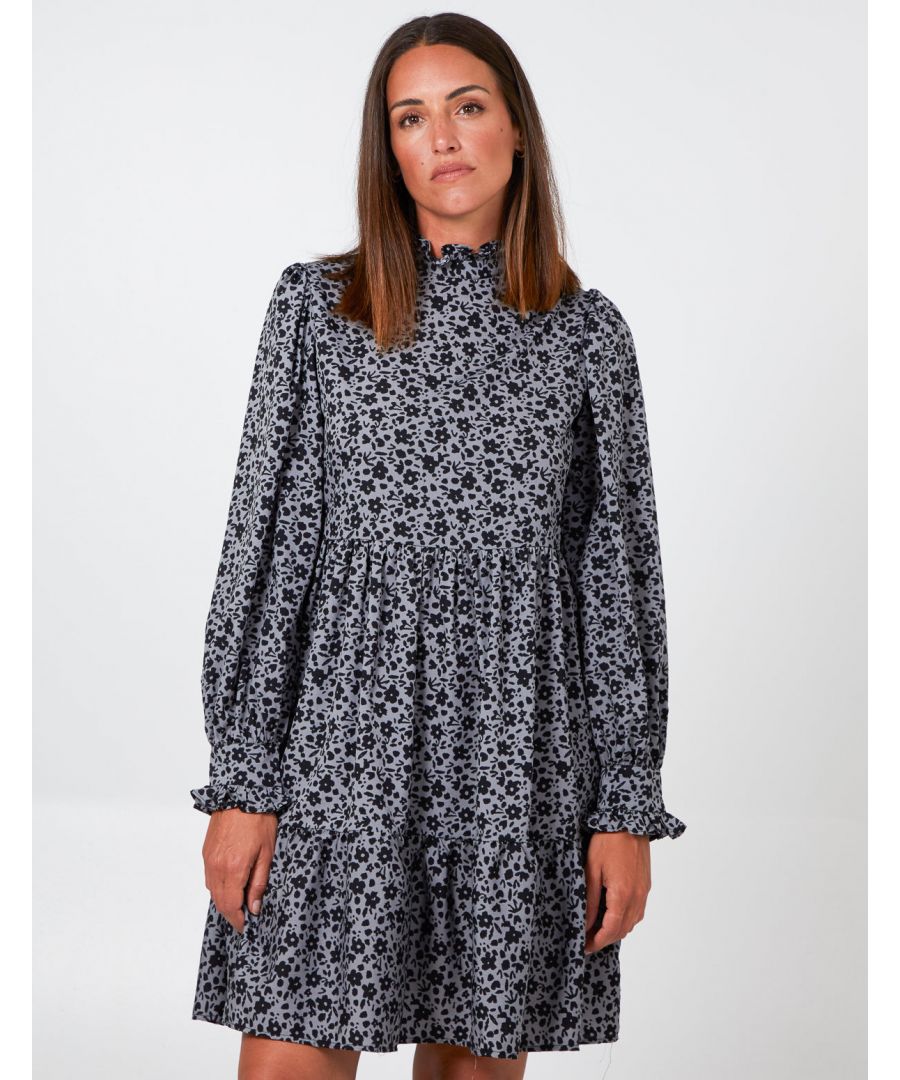 LYDIA - 3/4 Sleeve Shirring Cuff Tea Dress