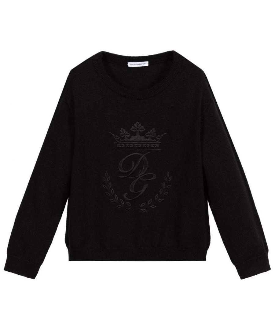 This black Knitted Jumper from Dolce & Gabbana Kids is crafted from cotton and features the heritage logo at the front in black.