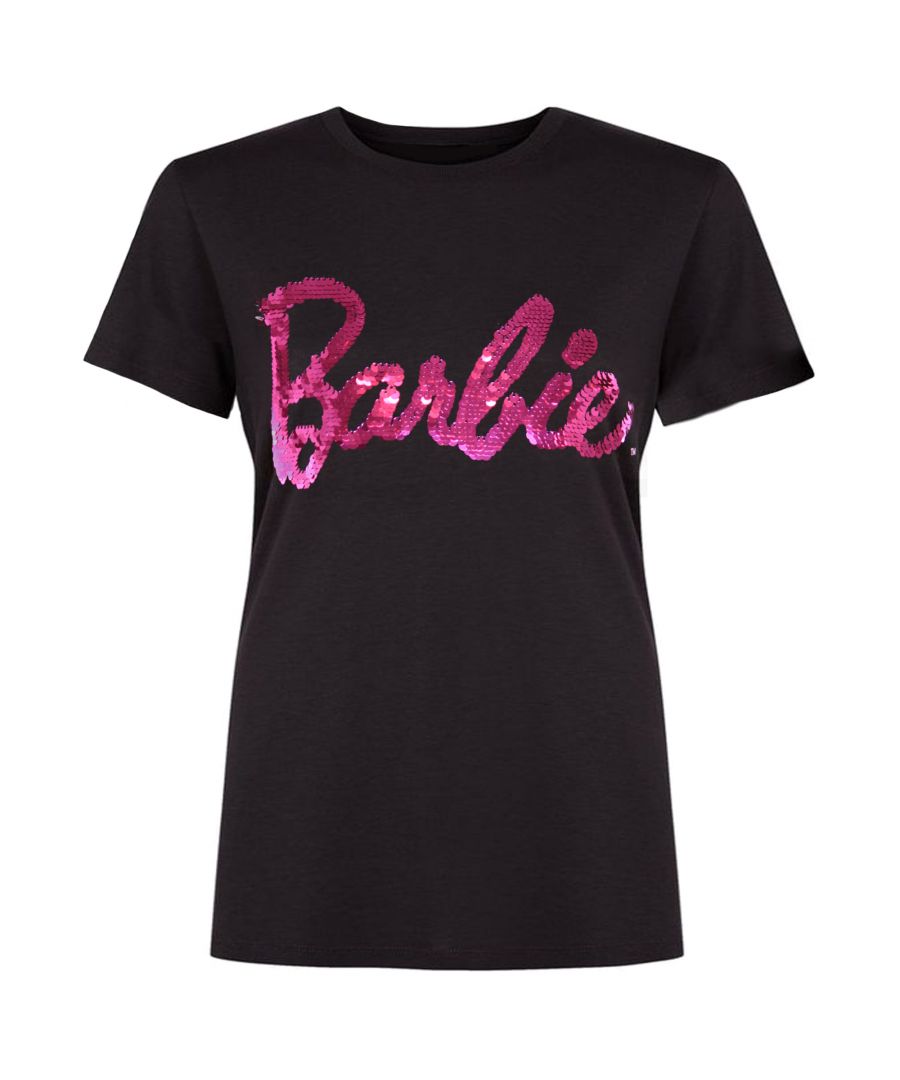 100% Cotton. Girls T-shirt with reversible sequin Barbie logo. Machine wash at 30C (86F). This is an officially licensed product.