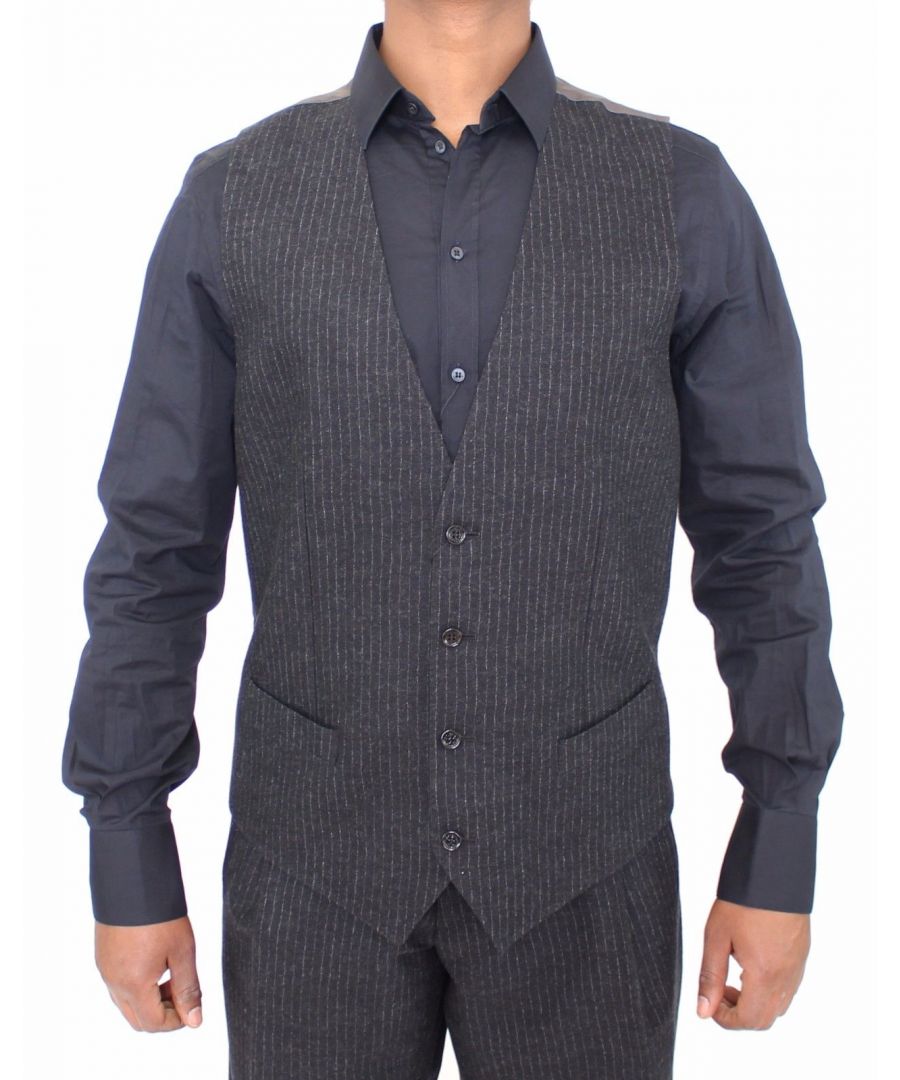 Image for Dolce & Gabbana Gray Striped Wool Dress Vest Gilet