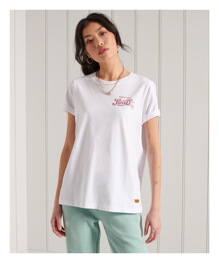 Superdry Womens Glitter Sparkle T-Shirt - White Cotton - Size 12 UK