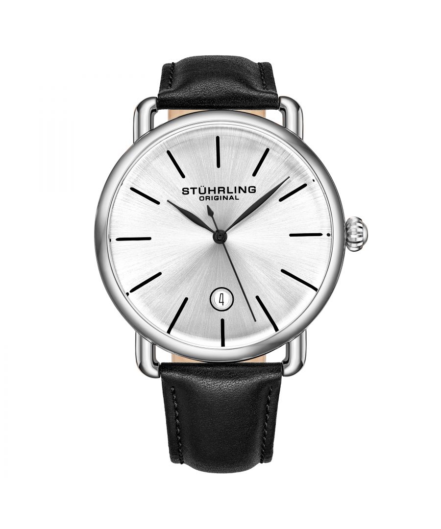 Stührling Mens Silver and Black Agent Quartz 42mm - One Size