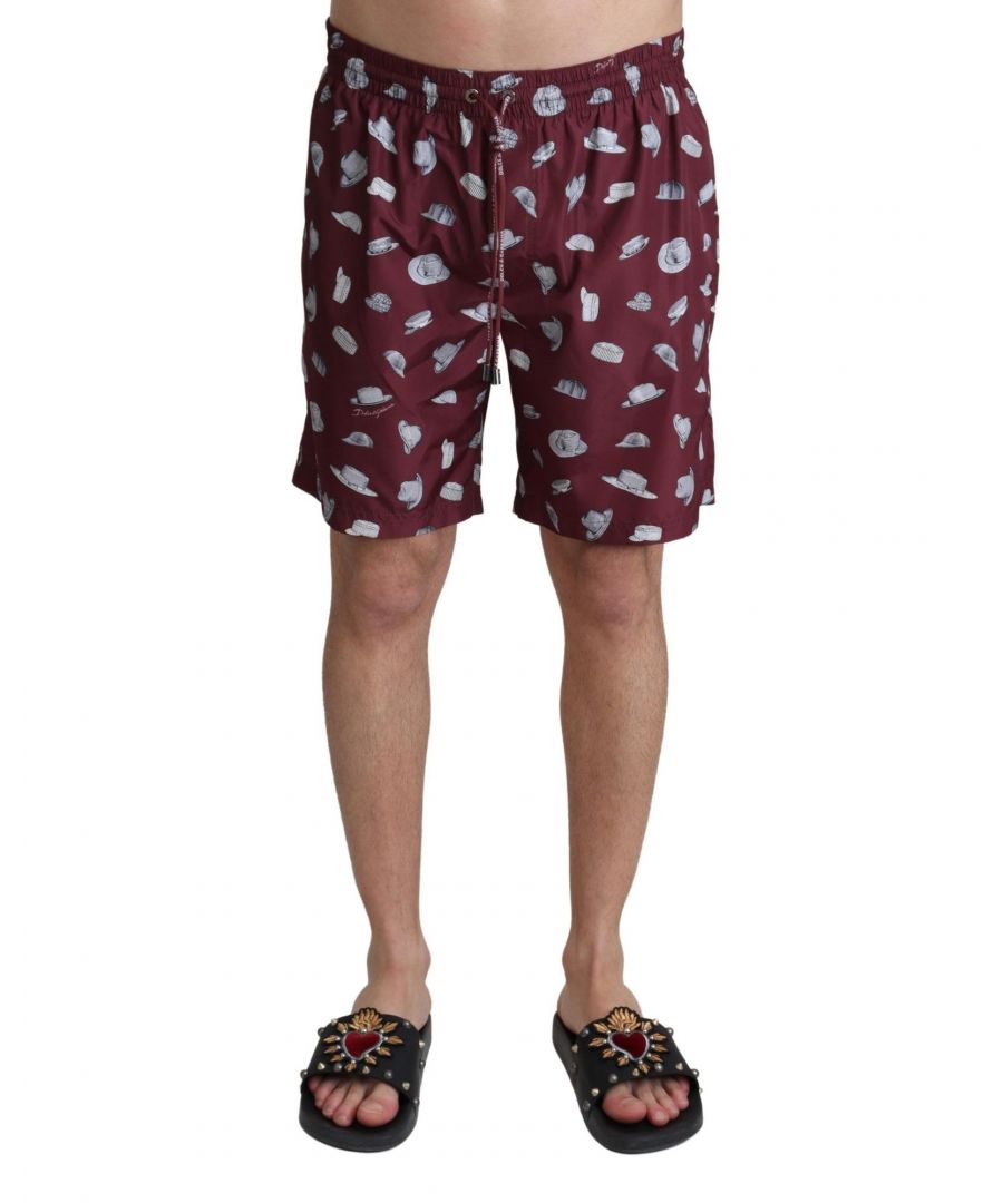 Dolce & Gabbana Mens Hats Print Beachwear Shorts - Brown - Size Small