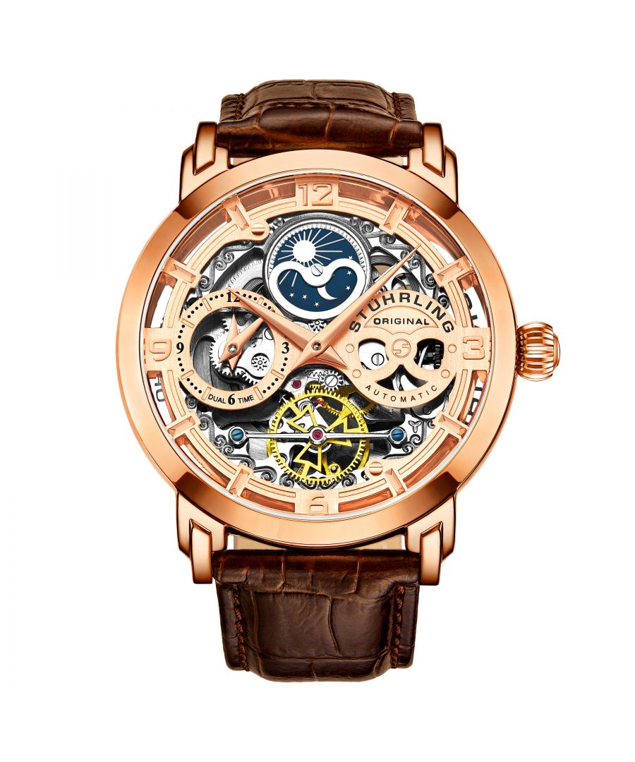 Men's Automatc Rose Gold Case, Rose Gold Dial, Brown Leather Strap Watch