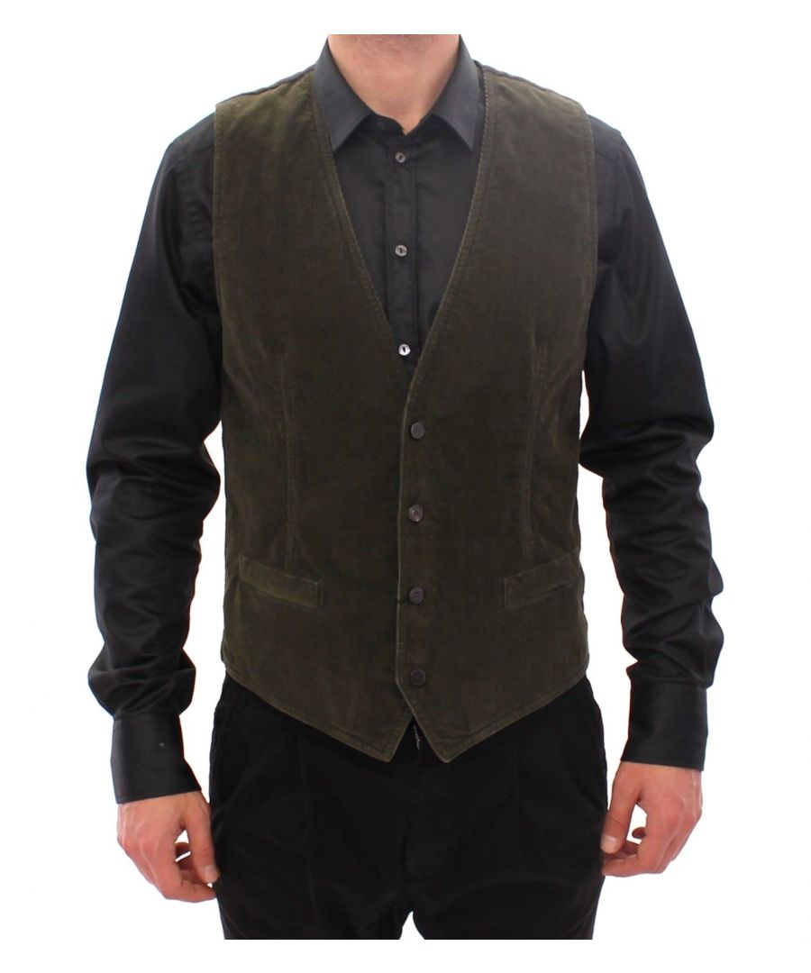 Dolce & ; Gabbana Vest Absolutely stunning, 100% Authentic, brand new with tags Dolce & ; Gabbana Green Corduroys Dress Vest Strap : Adjustable back waist strap Color : Green with brown Checkered back Full front button closure Logo details Made in Italy