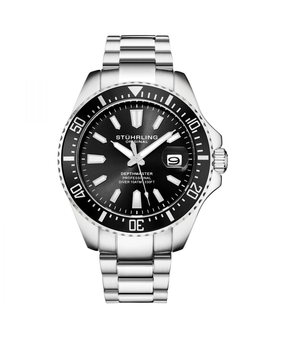 Men's Diver, Silver Case, Black Dial, Black Bezel, Stainless Steel Bracelet Watch