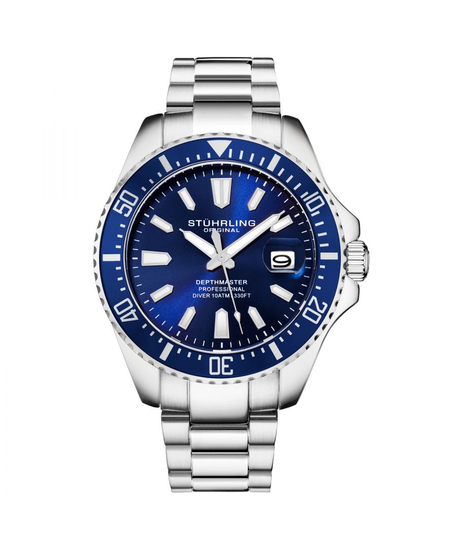 Men's Diver, Silver Case, Blue Dial, Blue Bezel, Stainless Steel Bracelet Watch