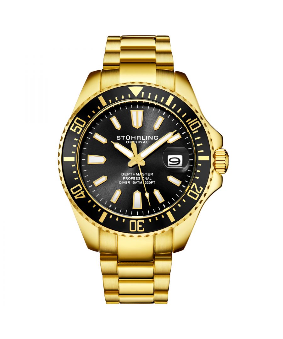 Men's Diver, Gold Toned Case, Black Dial, Black Bezel, Gold-tone Bracelet Watch