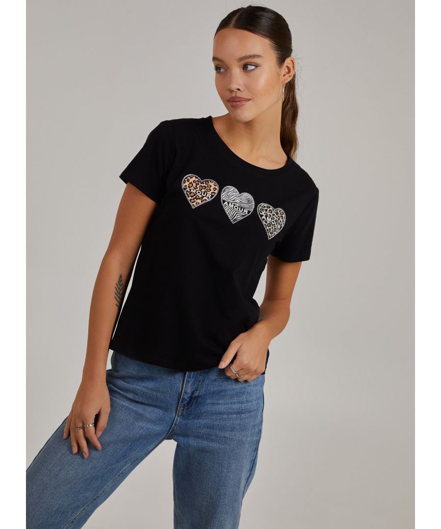 Pink Vanilla Womens Amour Heart T Shirt - Black Cotton - Size Small - Secret Sales