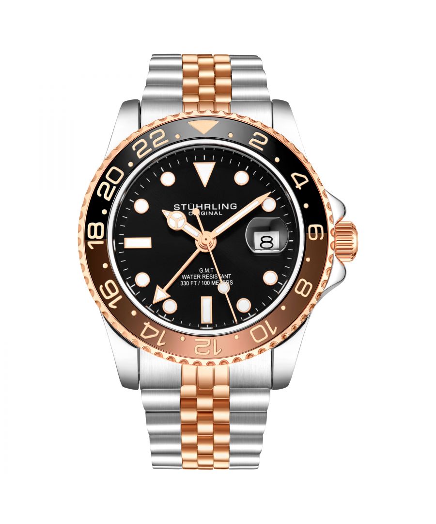 Men's Diver, Rose/Silver Bracelet, Black Dial, Brown/Rose Bezel Watch