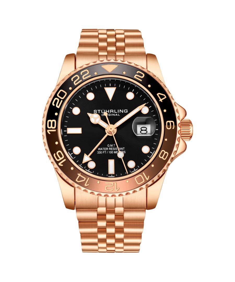 Men's Diver, Rose Bracelet, Black Dial, Brown/Rose Bezel Watch