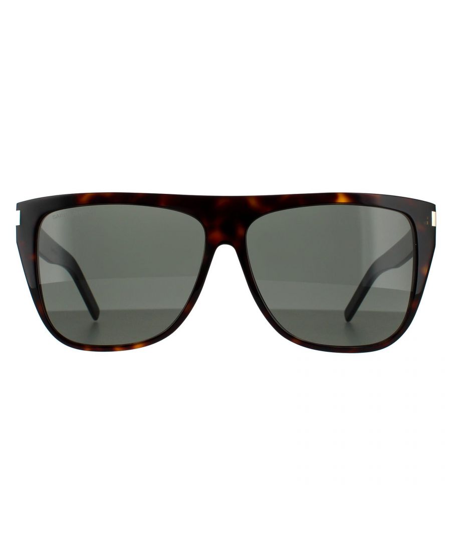 Saint Laurent Square Womens Dark Havana  Grey Sunglasses Saint Laurent are styled with Saint Laurent's famous flat top and iconic corner metal work. Made from lightweight acetate for a comfortable wear and finished with Saint Laurent engraved logos on the temples.