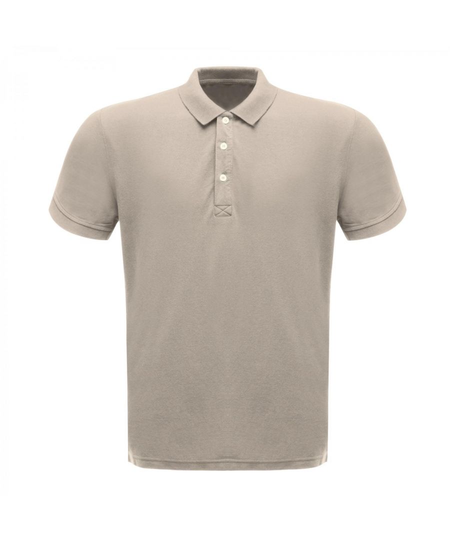Mens polo shirt. Short sleeves. 3 button placket. Rib collar and cuffs. Plain design. 200gsm. Fabric: 65% Polyester, 35% Cotton Pique. Regatta Mens sizing (chest approx): XS (35-36in/89-91.5cm), S (37-38in/94-96.5cm), M (39-40in/99-101.5cm), L (41-42in/104-106.5cm), XL (43-44in/109-112cm), XXL (46-48in/117-122cm), XXXL (49-51in/124.5-129.5cm), XXXXL (52-54in/132-137cm), XXXXXL (55-57in/140-145cm).