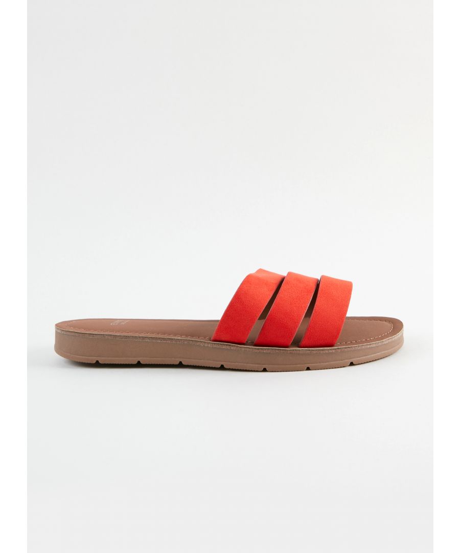 Simple and stylish, these are the perfect sandals to add to your collection. Vibrant orange straps keep this pair on-trend, whilst a comfy sole and easy slip on design will have you wearing them on-repeat.  Sandals Slip on Casual 100% Textile Wipe clean only