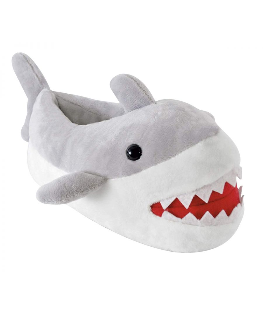 Childrens Shark Themed Slippers– Kids Shark Slippers– Dotted Sole– Grey & White– 4 Sizes Available– Nice & Soft– Warm & Cosy– 3D Designs– Microsuede– Slip On– Fun Christmas Present– Cushioned– Machine Washable