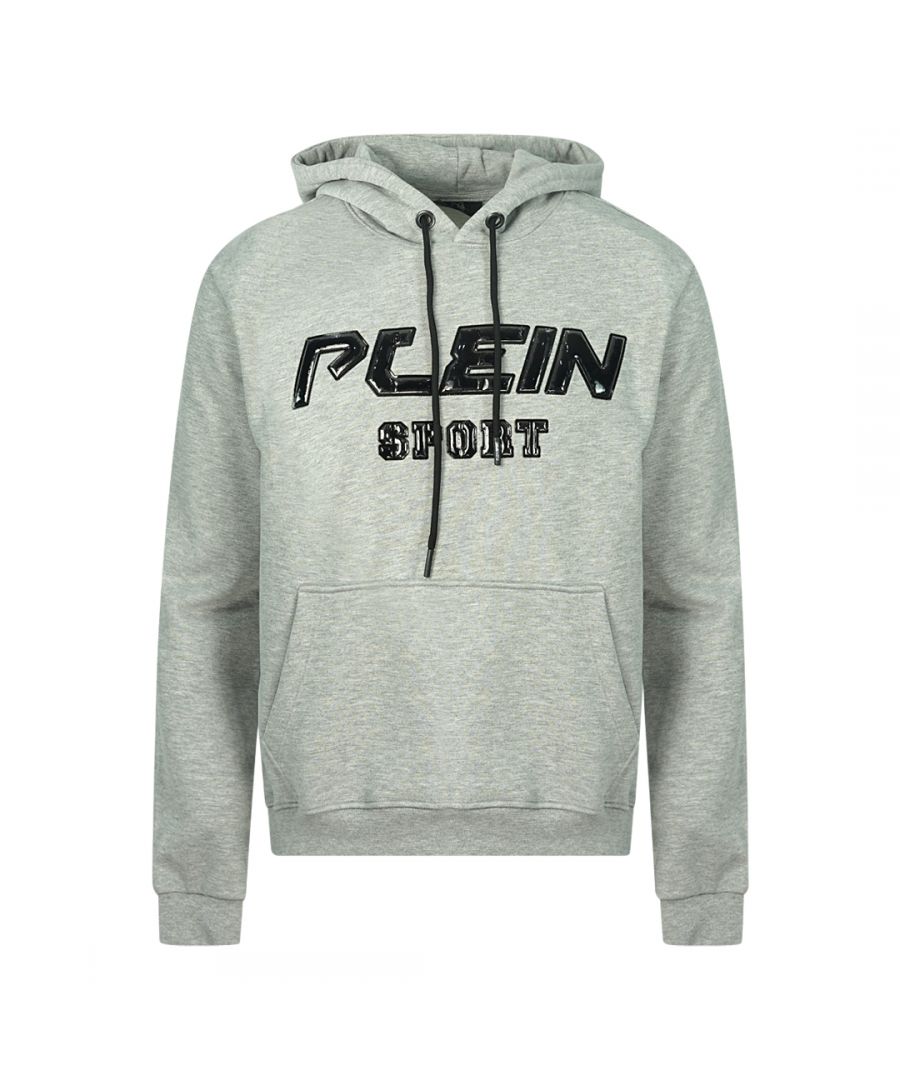 Plein Sport zwarte grijze hoodie met logo. Philipp Plein sport grijze hoodie. 100% katoen. Grote Plein-branding op de voorkant. Gemaakt in Italië. Stijlcode: FIPS215 94