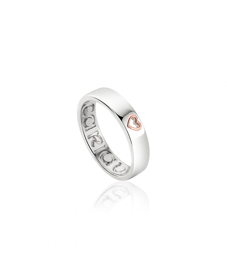 There is a saying that if your heart is open, love will always find its way in.In the Take My Heart ring, open sterling silver hearts are lined with 9ct rose gold which invite a special person into your life to fill your heart with love. Inscribed into the ring is the Welsh word 'Cariad' which means 'darling', 'beloved' or 'sweetheart'.Containing rare Welsh gold.