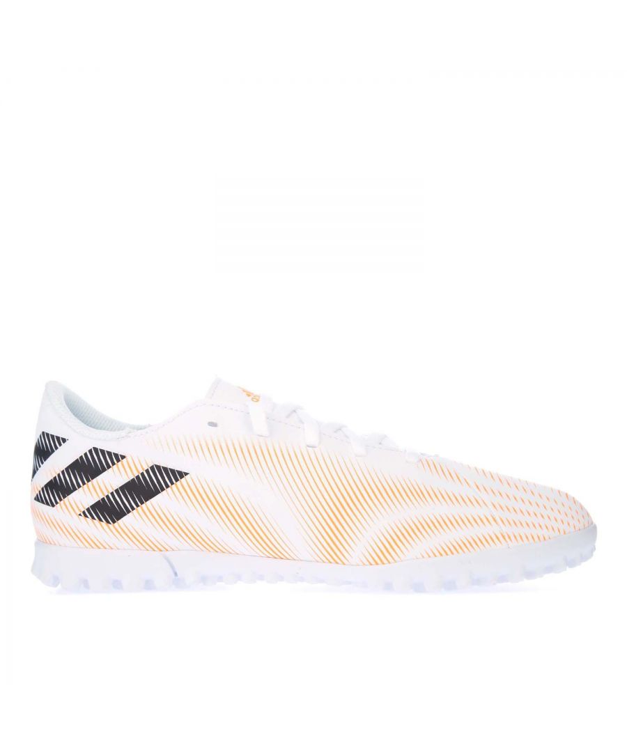 Junior Boys adidas Nemeziz.5 Turf Football Boots in white black.- Synthetic upper. - Lace fastening.- Regular fit.- Stabilising mono-tongue.- Rubber outsole for artificial turf.- Synthetic upper  Textile and synthetic lining  Synthetic sole.- Ref.: FW7359J