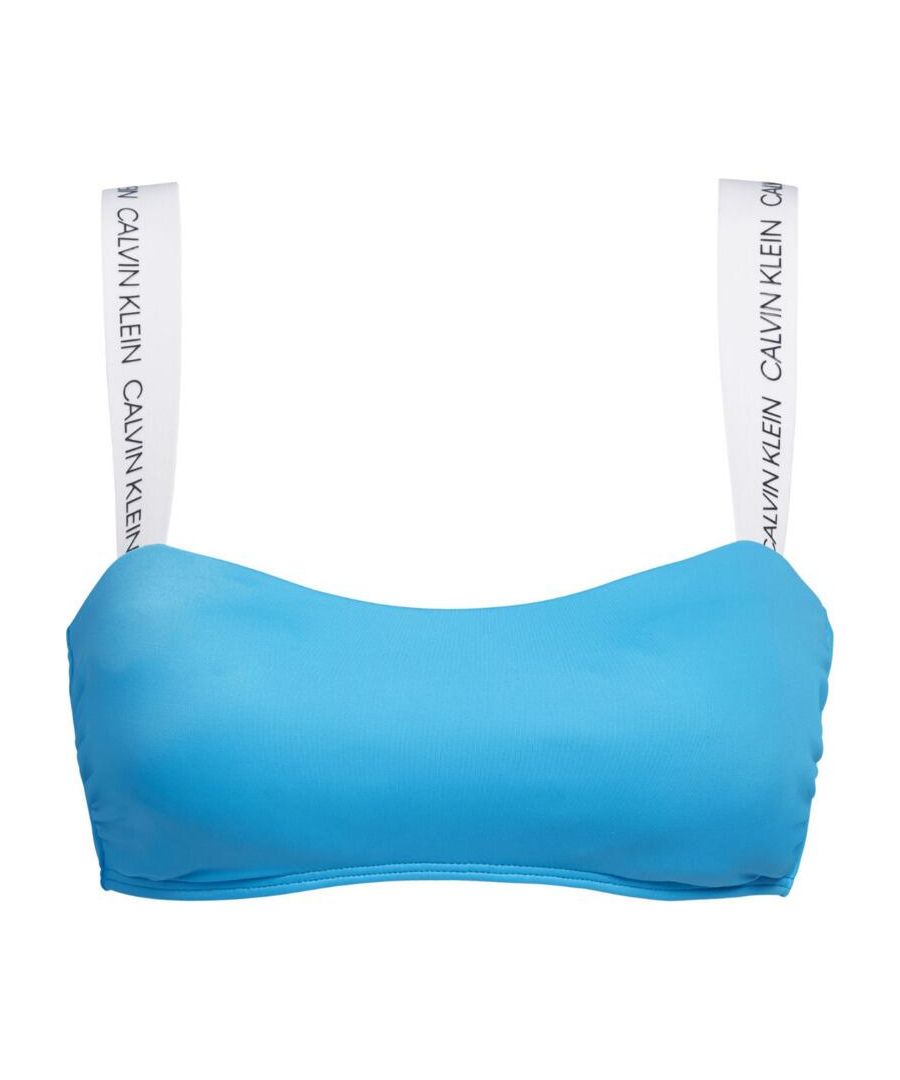 Calvin Klein Womens KW0KW00548 CK Logo Bandeau Bikini Top - Blue Elastane - Size 8 UK