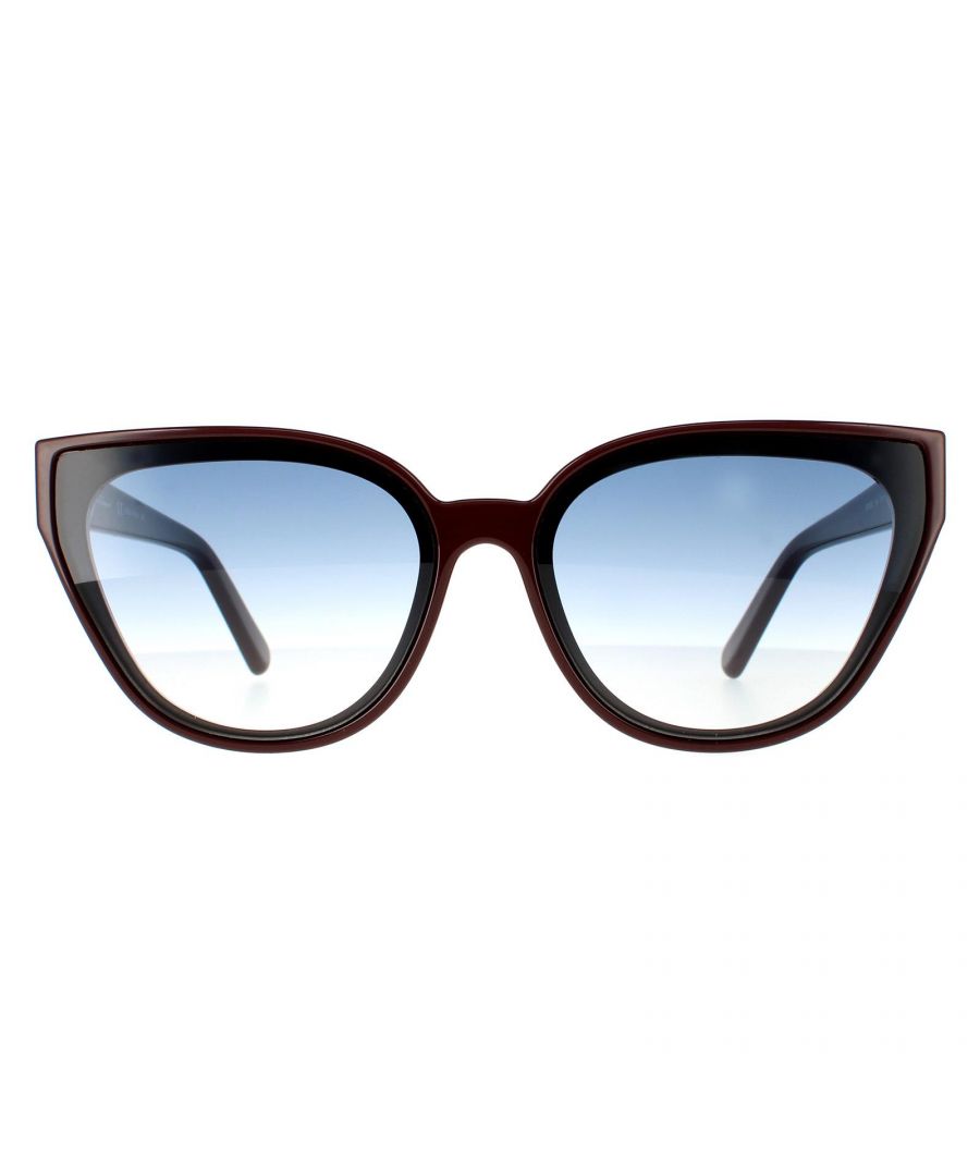 Salvatore Ferragamo Cat Eye Womens Burgundy Blue Gradient Sunglasses SF997S are a simple, cat-eye design that oozes feminine flare. The sophisticated style will suit most face shapes. Finished with the interlocking Ferragamo logo on each temple.