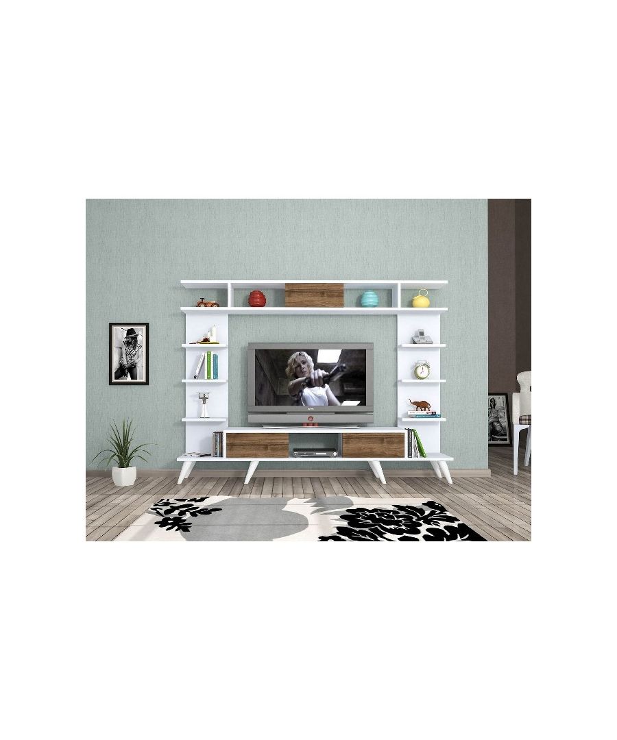 Image for HOMEMANIA Pan TV Stand, in White, Oak