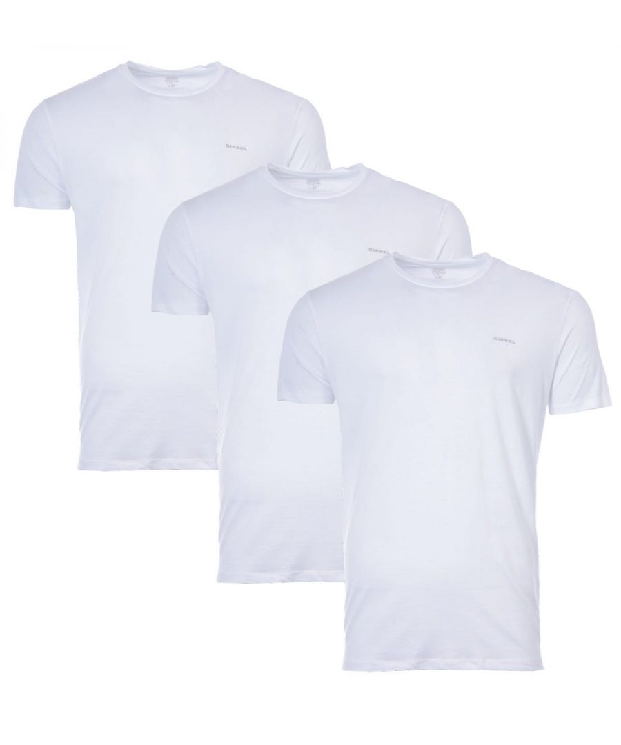 Delivering comfort, reliability and style, this three-pack of pure cotton t-shirts from Diesel is the perfect pack to refresh your essentials. Ideal as a base layer and features a round neck with short sleeves and a small Diesel logo on the chest for a signature finish. Three Pack, Regular Fit, Pure Cotton Jersey, Round Neck, Short Sleeves, Diesel Branding. Style & Fit: Regular Fit, Fits True to Size. Composition & Care: 100% Cotton, Machine Wash.