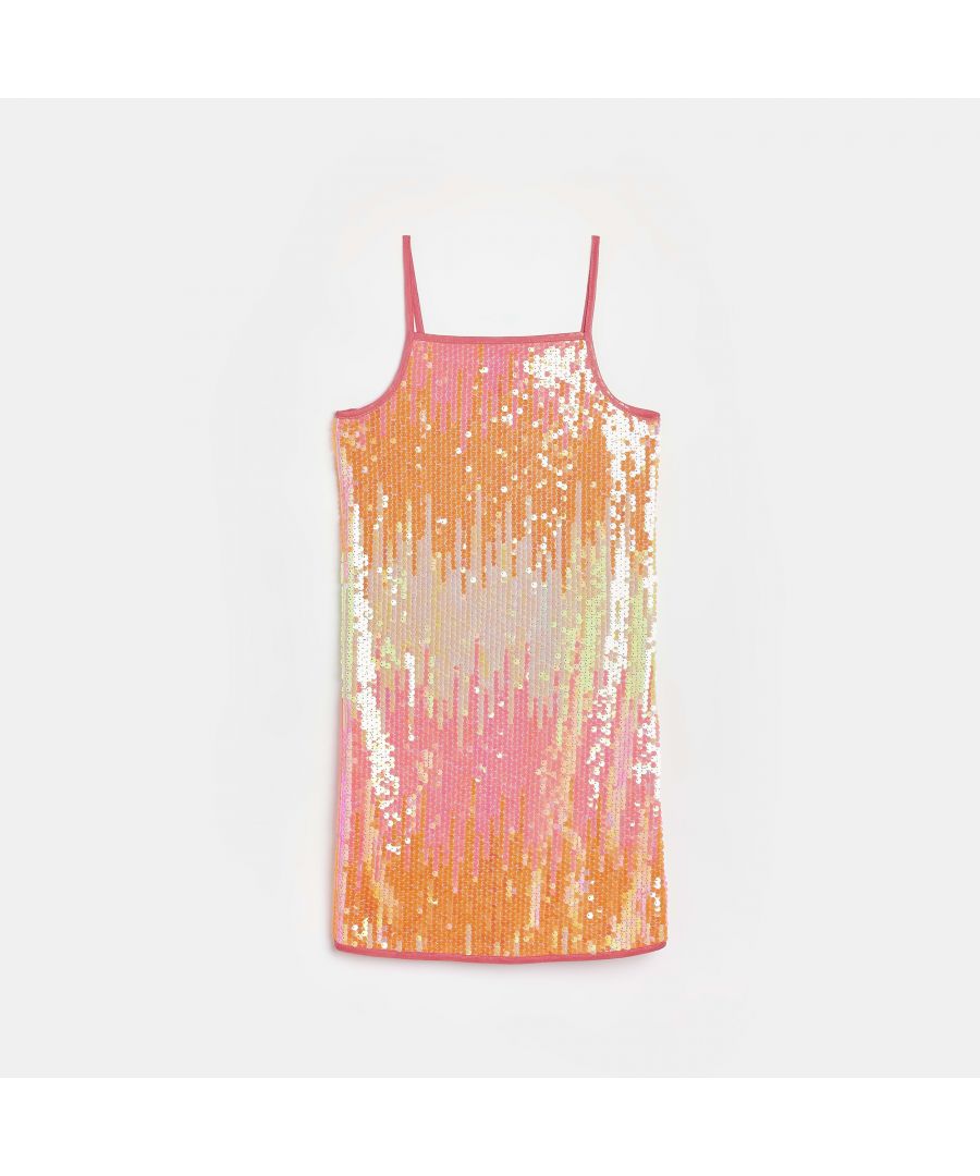 > Brand: River Island> Department: Girls> Colour: Pink> Style: T-Shirt Dress> Material Composition: 100% Polyester> Material: Polyester> Size Type: Regular> Sleeve Length: Sleeveless> Dress Length: Short> Occasion: Casual> Pattern: Sequin> Season: SS22