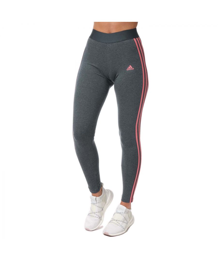 adidas Womenss LOUNGEWEAR Essentials 3-Stripes Leggings in Charcoal Cotton - Size UK 4-6 (Womens)