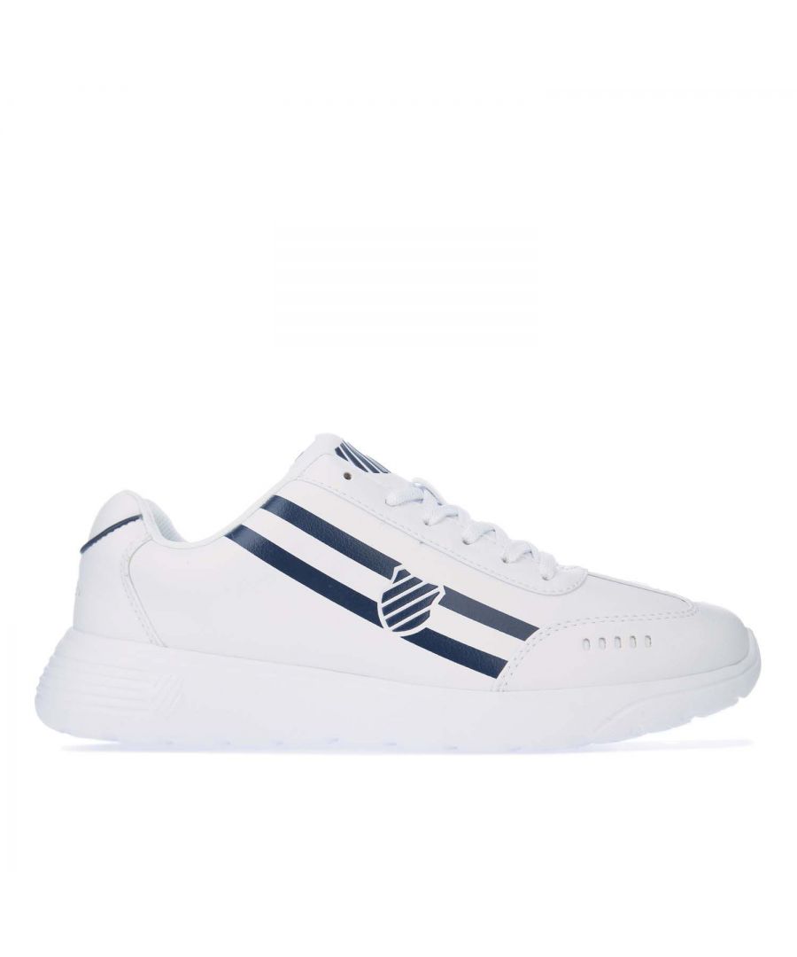 Mens K- Swiss Enstev Active Trainers in white navy.- Breathable upper.- Lace closure.- Padded tongue.- Textile collar lining.- Soft sockliner.- Comfort cushioning midsole.- K-Swiss branding.- Textile upper  Textile lining  Synthetic sole.- Ref: 06160127