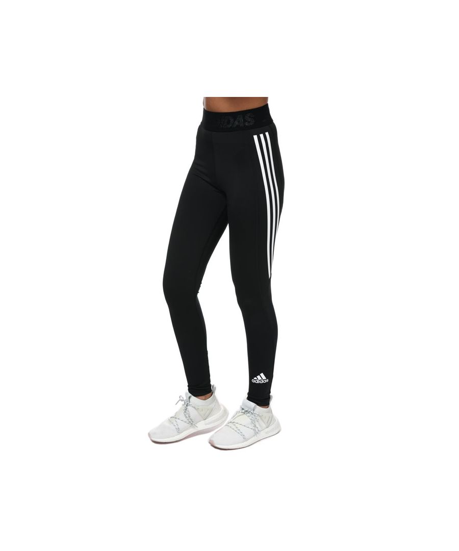 adidas Womenss Techfit 3-Stripes Long Tights in Black-White - Size 4 UK