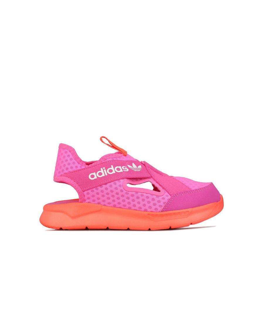 Childrens adidas Originals 360 Sandals in pink - white.- Open mesh upper.- Slip on.- Lightweight and breathable.- Flexible EVA outsole.- Textile upper  Textile lining  Synthetic sole.- Ref: FX4948
