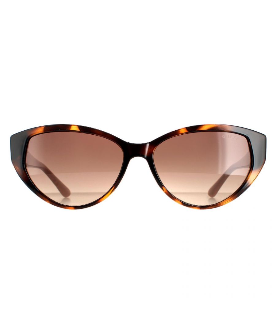 Guess Cat Eye Womens Dark Havana Brown Gradient GU7731  Sunglasses are a fashionable cat eye style crafted from lightweight acetate. The Guess logo features on the temples for brand authenticity.