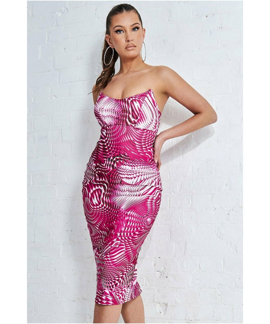 Goddiva Womens Abstract Bandeau Bodycon Midi Dress - Pink - Size 8 UK