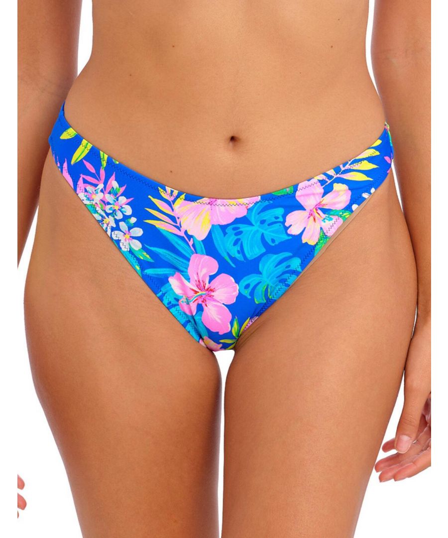 Freya Womens Hot Tropics High Leg Bikini Brief - Blue Polyamide - Size Large