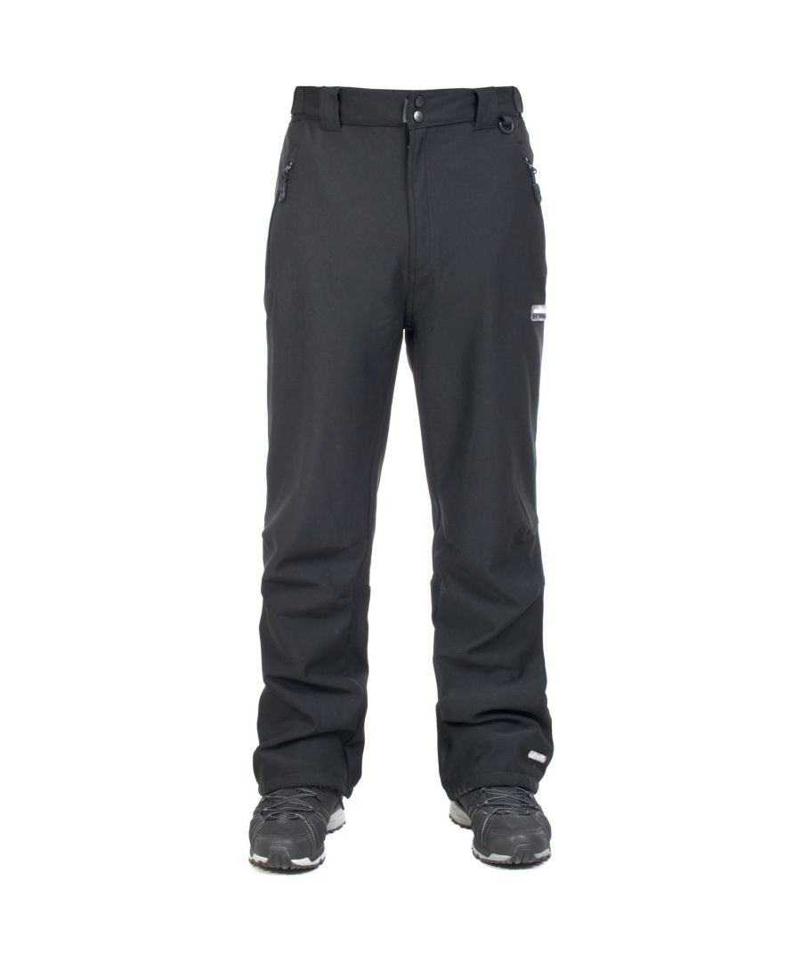 Water resistant 2000mm softshell trouser. Breathable 3000mvp. 4 zip pockets. Articulated knee darts for increased mobility. Side waist adjusters. Belt loops. Front fly opening. 94% Polyester, 6% Elastane.