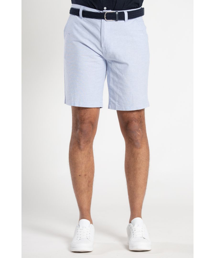 Tokyo Laundry Mens Mid Blue Cotton Oxford Belted Chino Shorts - Size Medium