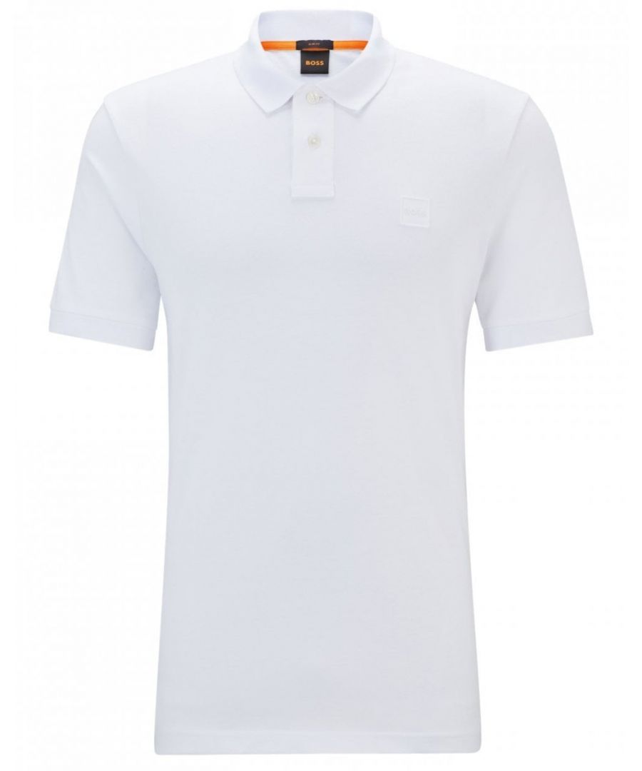 Boss Orange Passenger Mens Stretch-Cotton Slim-Fit Polo Shirt with Logo Patch NOS - White - Size 3XL