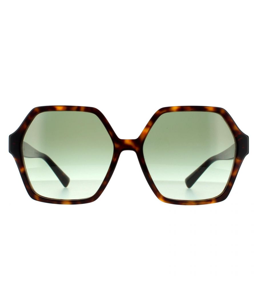 Valentino Square Womens Dark Havana Green Gradient Sunglasses VA4088 are an oversized elegant style with hexagonal shaped lenses made from lightweight acetate. Slender temples are embellished with the Valentino logo for brand authenticity