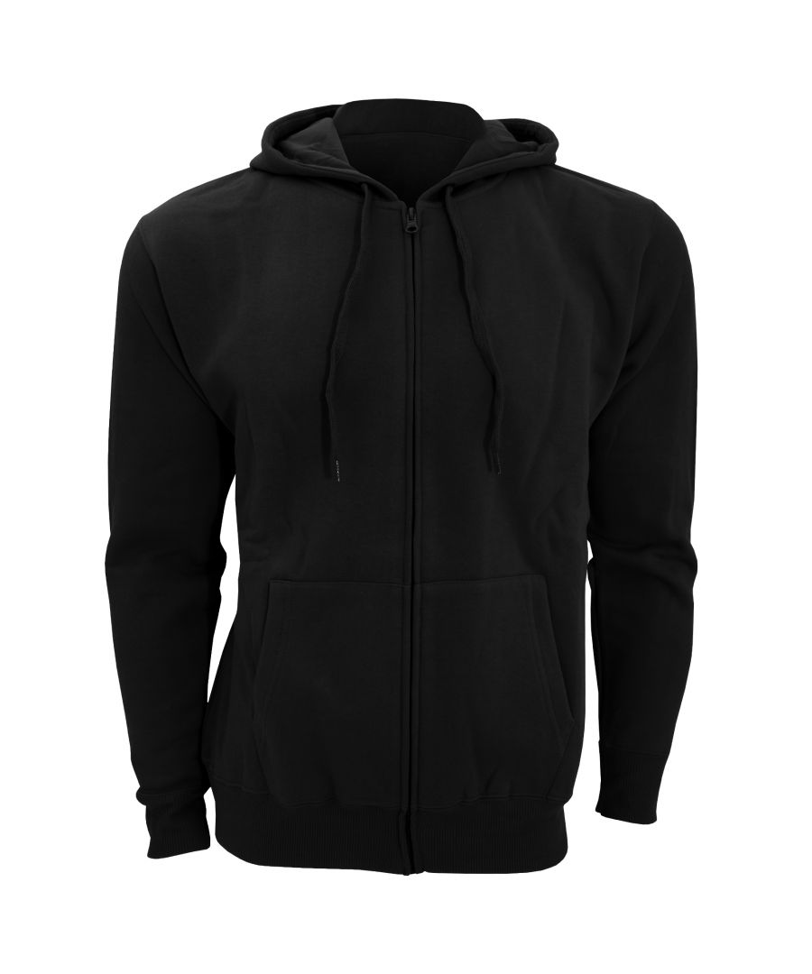 Brushed fleece backing. Drop shoulder style. Jersey lined hood with flat drawcord. Taped back neck. Full length covered zip. Front pouch pockets. Ribbed cuffs and hem. Fabric weight: 280 gsm. Material: 50% cotton/50% polyester. Chest (to fit): S(36/38), M(38/40), L(41/42), XL(43/44), XXL(45/47), 3XL(47/49).