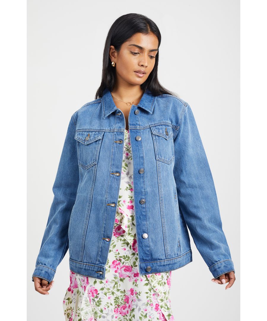 Brave Soul Womens Mid Blue 'Fielding' Oversized Denim Jacket - Size 14 UK