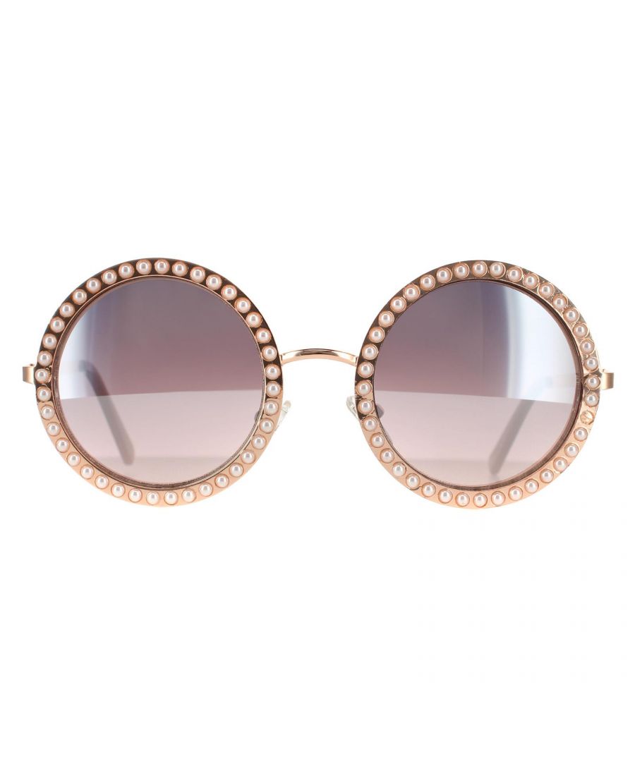 Image for Guess Round Womens Shiny Rose Gold Bordeaux Mirror Sunglasses